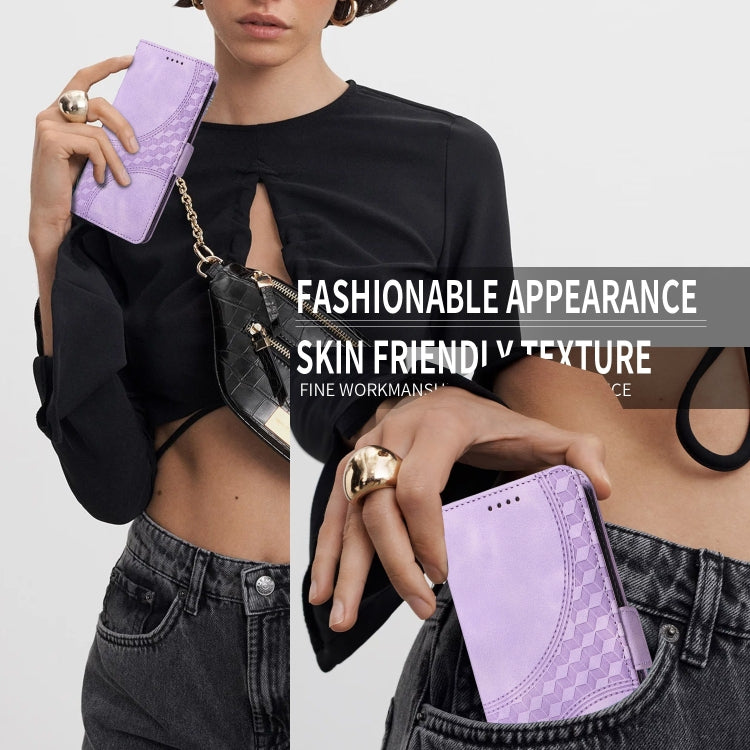 For iPhone 16 Embossed Rhombus Starry Leather Phone Case(Purple)