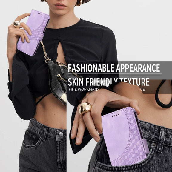 For iPhone 16 Embossed Rhombus Starry Leather Phone Case(Purple)