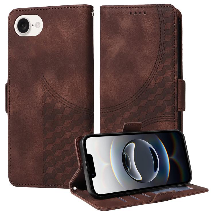 For iPhone SE 2024 Embossed Rhombus Starry Leather Phone Case(Brown)