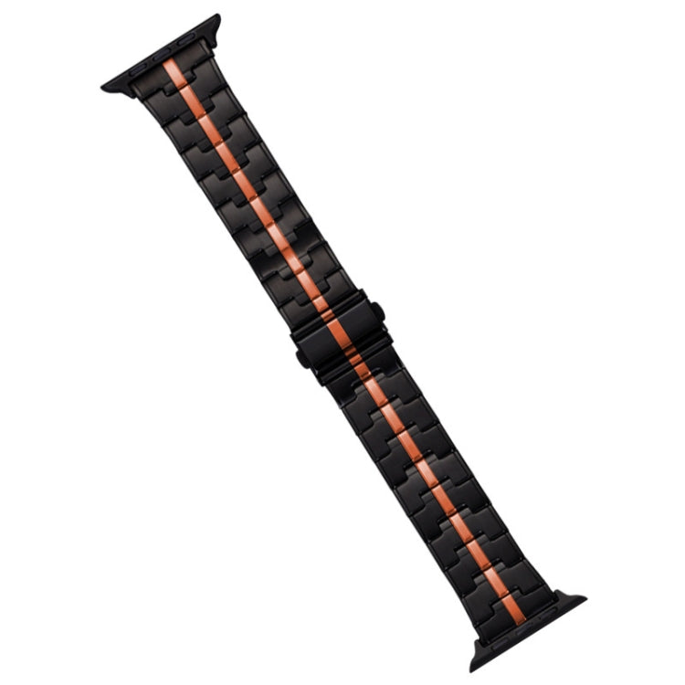 For Apple Watch 38mm Stainless Steel Watch Band(Black Orange)
