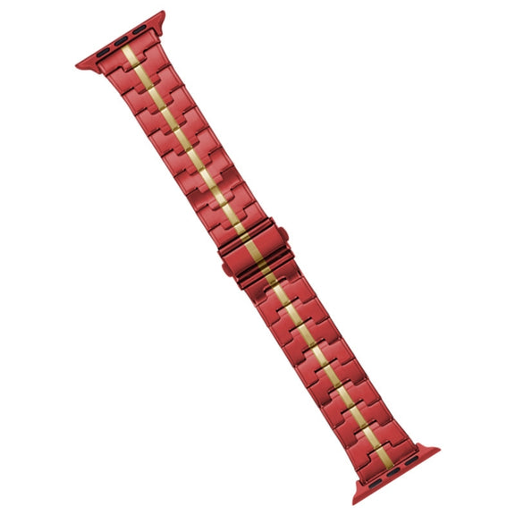 For Apple Watch 38mm Stainless Steel Watch Band(Red Yelllow)