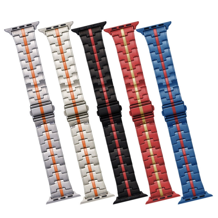 For Apple Watch 38mm Stainless Steel Watch Band(Silver Red)