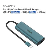 Onten UC119 5 in 1 USB-C / Type-C to USB 4-Ports USB HUB with 5V Input