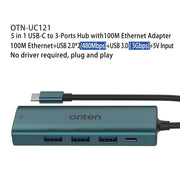 Onten UC121 5 in 1 USB-C / Type-C to USB 3.0 HUB with 5V Input & 100Mbps Network Card