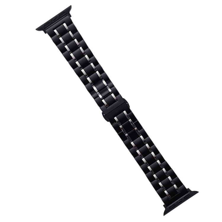 For Apple Watch SE 40mm Five-Beads Stainless Steel Watch Band(Black Silver)