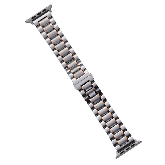 For Apple Watch Series 4 44mm Five-Beads Stainless Steel Watch Band(Silver Rose Gold)
