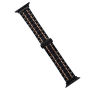 For Apple Watch 42mm Five-Beads Stainless Steel Watch Band(Black Rose Gold)