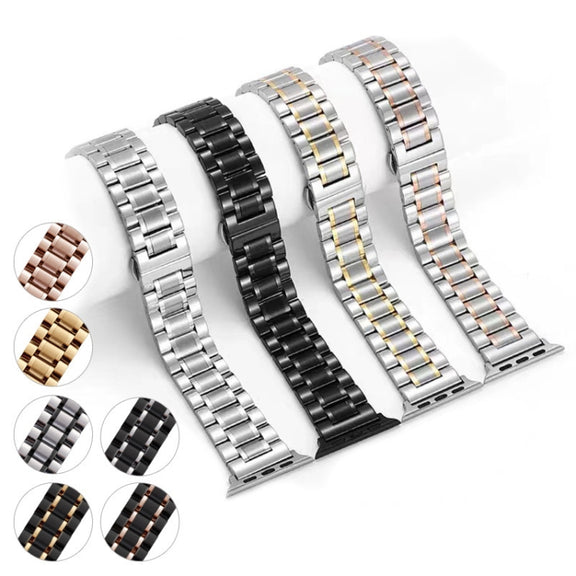 For Apple Watch Series 9 45mm Five-Beads Stainless Steel Watch Band(Rose Gold)