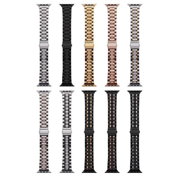 For Apple Watch 38mm Five-Beads Stainless Steel Watch Band(Black)