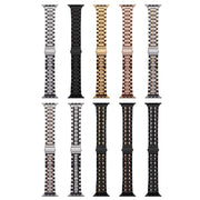For Apple Watch 38mm Five-Beads Stainless Steel Watch Band(Black Silver)