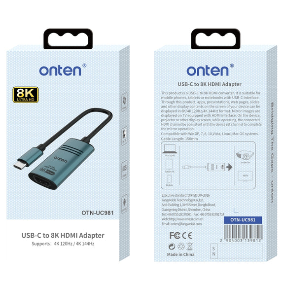 Onten UC981 8K 30Hz USB-C / Type-C to HDMI Video Converter Adapter(Pine Green)