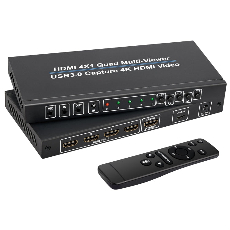 NK-941S 4K HDMI 4x1 Screen Splitter + USB3.0 Video Capture All In One Machine(Black)