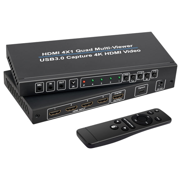 NK-941S 4K HDMI 4x1 Screen Splitter + USB3.0 Video Capture All In One Machine(Black)
