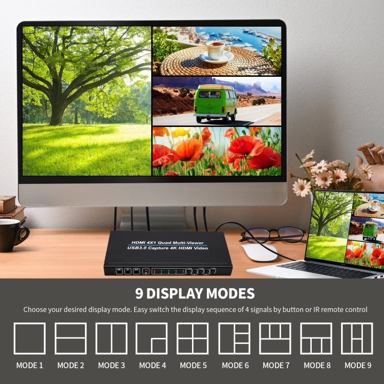 NK-941S 4K HDMI 4x1 Screen Splitter + USB3.0 Video Capture All In One Machine(Black)