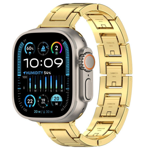 For Apple Watch Ultra 2 49mm H Slim Stainless Steel Watch Band(Gold)