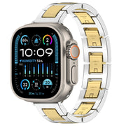 For Apple Watch Ultra 2 49mm H Slim Stainless Steel Watch Band(Silver Gold)