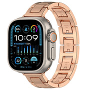 For Apple Watch Ultra 49mm H Slim Stainless Steel Watch Band(Rose Gold)