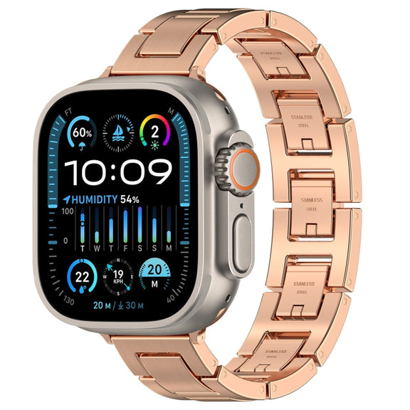 For Apple Watch Ultra 49mm H Slim Stainless Steel Watch Band(Rose Gold)
