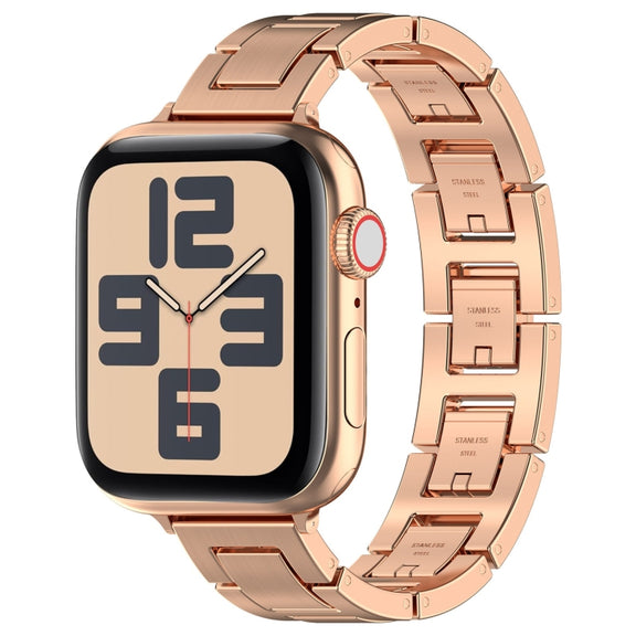 For Apple Watch SE 2022 40mm H Slim Stainless Steel Watch Band(Rose Gold)