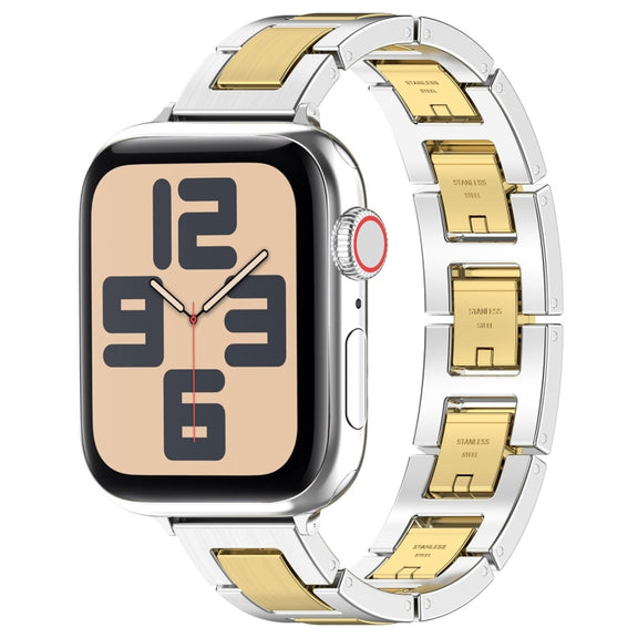 For Apple Watch SE 2022 40mm H Slim Stainless Steel Watch Band(Silver Gold)