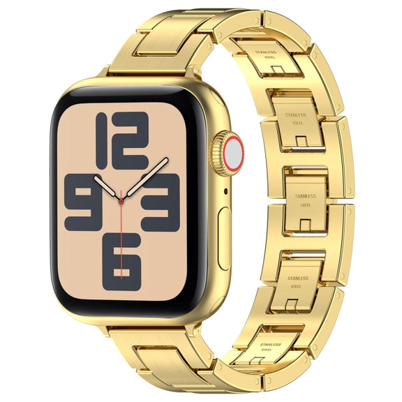 For Apple Watch SE 2022 44mm H Slim Stainless Steel Watch Band(Gold)
