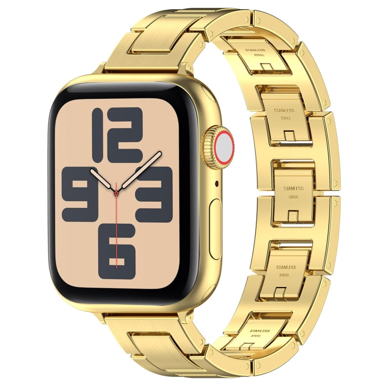 For Apple Watch SE 44mm H Slim Stainless Steel Watch Band(Gold)