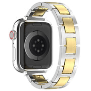 For Apple Watch SE 44mm H Slim Stainless Steel Watch Band(Silver Gold)