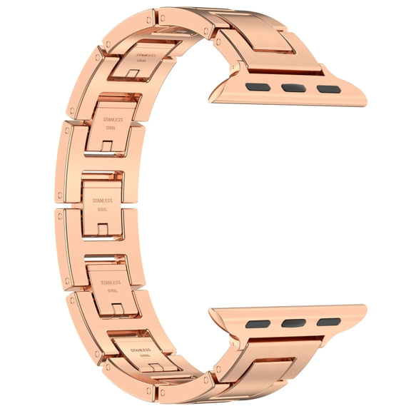 For Apple Watch 42mm H Slim Stainless Steel Watch Band(Rose Gold)