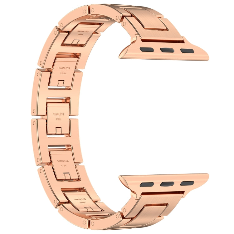For Apple Watch 42mm H Slim Stainless Steel Watch Band(Rose Gold)