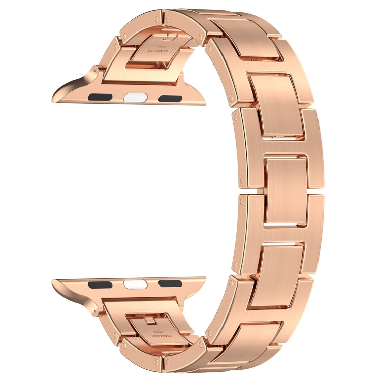 For Apple Watch 42mm H Slim Stainless Steel Watch Band(Rose Gold)