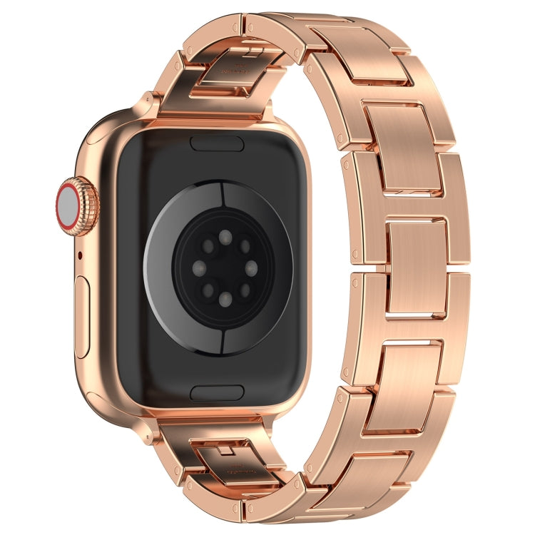 For Apple Watch 42mm H Slim Stainless Steel Watch Band(Rose Gold)