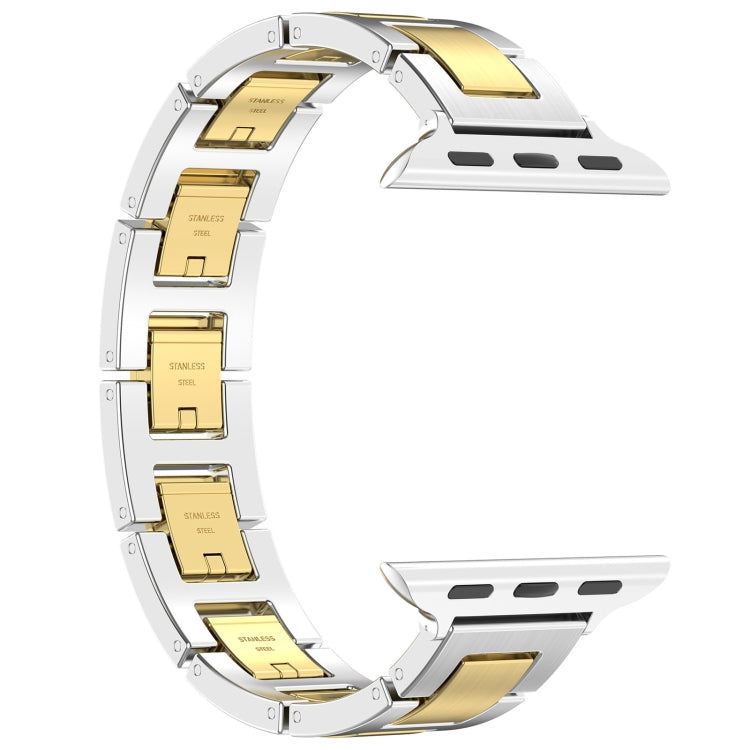 For Apple Watch 38mm H Slim Stainless Steel Watch Band(Silver Gold)