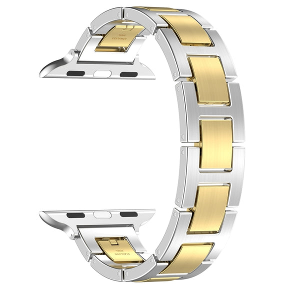 For Apple Watch 38mm H Slim Stainless Steel Watch Band(Silver Gold)