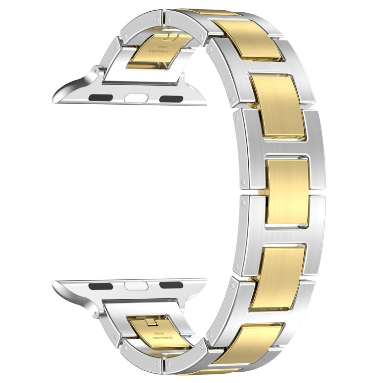 For Apple Watch 38mm H Slim Stainless Steel Watch Band(Silver Gold)