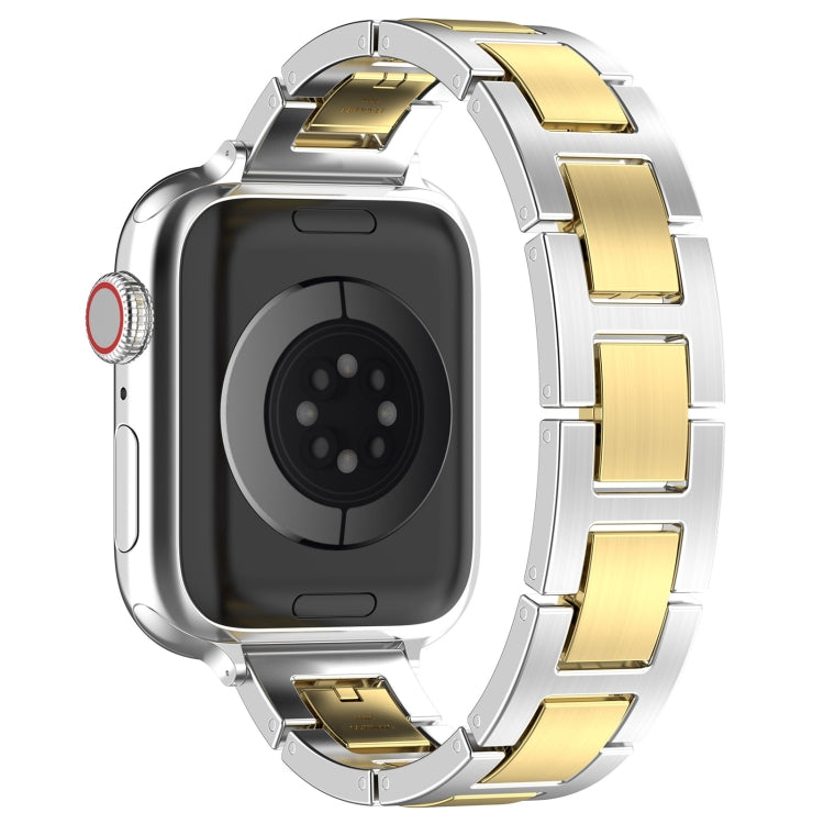 For Apple Watch 38mm H Slim Stainless Steel Watch Band(Silver Gold)