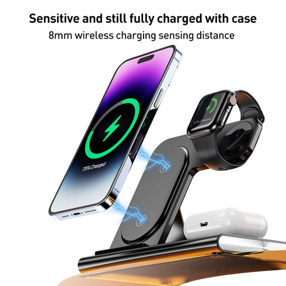 A80 3 in 1 15W Folding Wireless Charger(Black)