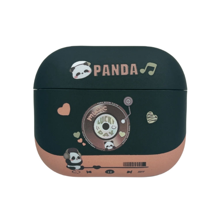 For AirPods 3 Panda Records Pattern Earbuds Box Frosted TPU Case(Black)