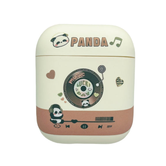 For AirPods 2 / 1 Panda Records Pattern Earbuds Box Frosted TPU Case(White)