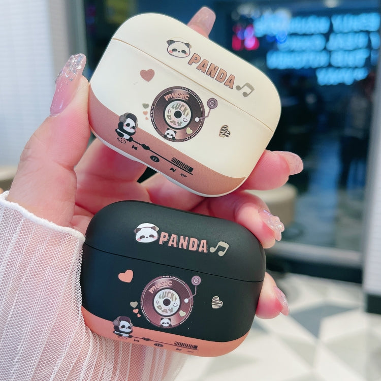 For AirPods 2 / 1 Panda Records Pattern Earbuds Box Frosted TPU Case(Black)