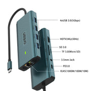 Onten UC962 10 in 1 USB-C / Type-C Multi-function HUB Docking Station(Green)
