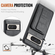 For Google Pixel 8a Fierre Shann Oil Wax Cow Leather Card Holder Back Phone Case(Black)
