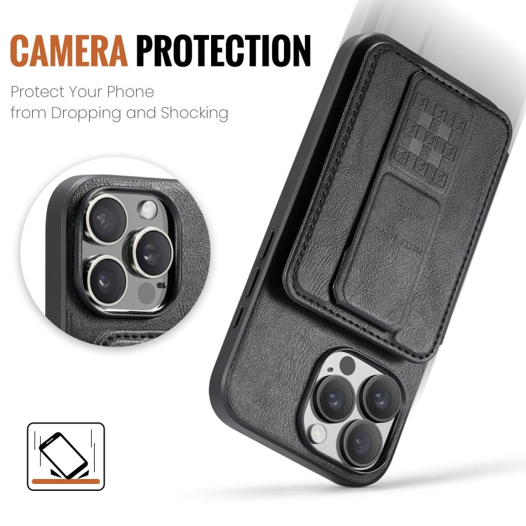 For iPhone 16 Pro Max Fierre Shann Oil Wax Cow Leather Card Holder Back Phone Case(Black)