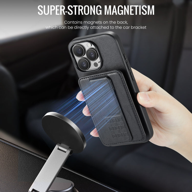 For iPhone 16 Pro Max Fierre Shann Oil Wax Cow Leather Card Holder Back Phone Case(Black)