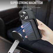 For iPhone 16 Pro Max Fierre Shann Oil Wax Cow Leather Card Holder Back Phone Case(Black)