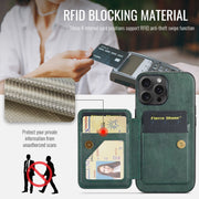For iPhone 16 Pro Max Fierre Shann Oil Wax Cow Leather Card Holder Back Phone Case(Green)