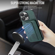 For iPhone 16 Pro Max Fierre Shann Oil Wax Cow Leather Card Holder Back Phone Case(Green)