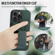 For iPhone 16 Pro Max Fierre Shann Oil Wax Cow Leather Card Holder Back Phone Case(Green)