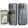For iPhone 16 Pro Max Fierre Shann Oil Wax Cow Leather Card Holder Back Phone Case(Grey) - iPhone 16 Pro Max Cases by FIERRE SHANN | Online Shopping South Africa | PMC TechLife | Buy Now Pay Later Mobicred