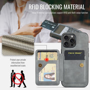 For iPhone 16 Pro Max Fierre Shann Oil Wax Cow Leather Card Holder Back Phone Case(Grey)