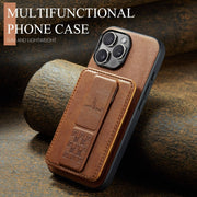 For iPhone 16 Pro Fierre Shann Oil Wax Cow Leather Card Holder Back Phone Case(Brown)